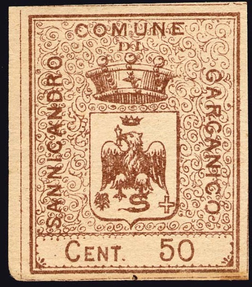 Marca da Bollo del Comune di SANNICANDRO GARGANICO su Carta Bianca di dimensioni 20,5 x 37,5 mm