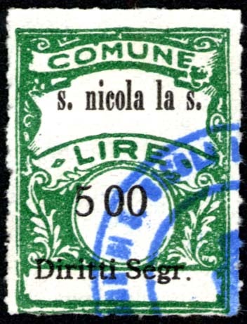 Marca da Bollo del Comune di SAN NICOLA LA STRADA su Carta Bianca di dimensioni 22,5 x 29 mm