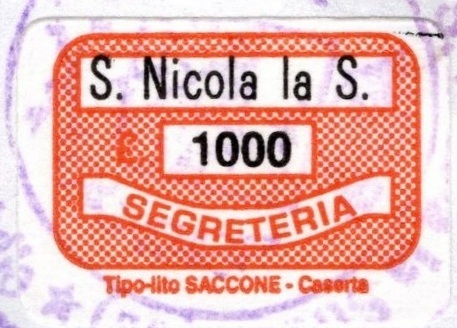 Marca da Bollo del Comune di SAN NICOLA LA STRADA su Carta Bianca di dimensioni 20 x 14,5 mm