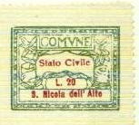 Marca da Bollo del Comune di SAN NICOLA DELL´ALTO su Carta Bianca Sottile di dimensioni 28 x 21,5 mm