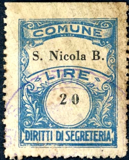 Marca da Bollo del Comune di SAN NICOLA BARONIA su Carta Bianca Sottile di dimensioni 22 x 29 mm