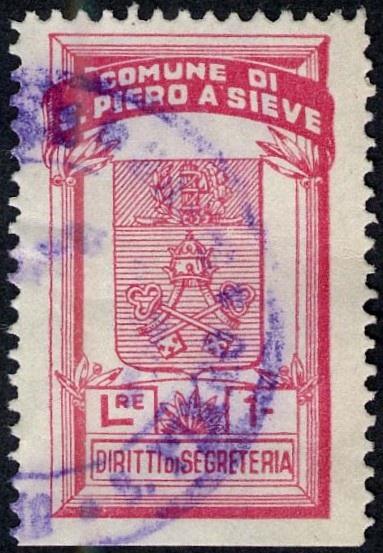 Marca da Bollo del Comune di SAN PIERO A SIEVE su Carta Bianca di dimensioni 20 x 33 mm