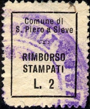 Marca da Bollo del Comune di SAN PIERO A SIEVE su Carta Bianca di dimensioni 22 x 27 mm
