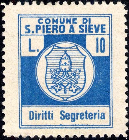 Marca da Bollo del Comune di SAN PIERO A SIEVE su Carta Bianca di dimensioni 22 x 26 mm