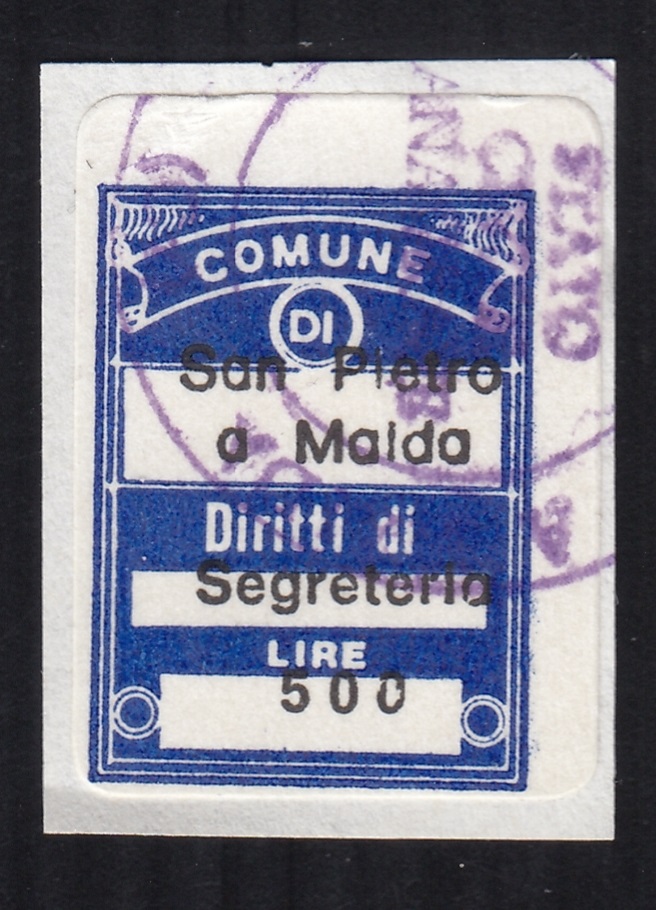 Marca da Bollo del Comune di SAN PIETRO A MAIDA su Carta Bianca di dimensioni 18 x 25 mm