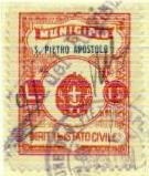 Marca da Bollo del Comune di SAN PIETRO APOSTOLO su Carta Bianca di dimensioni 23,5 x 30 mm