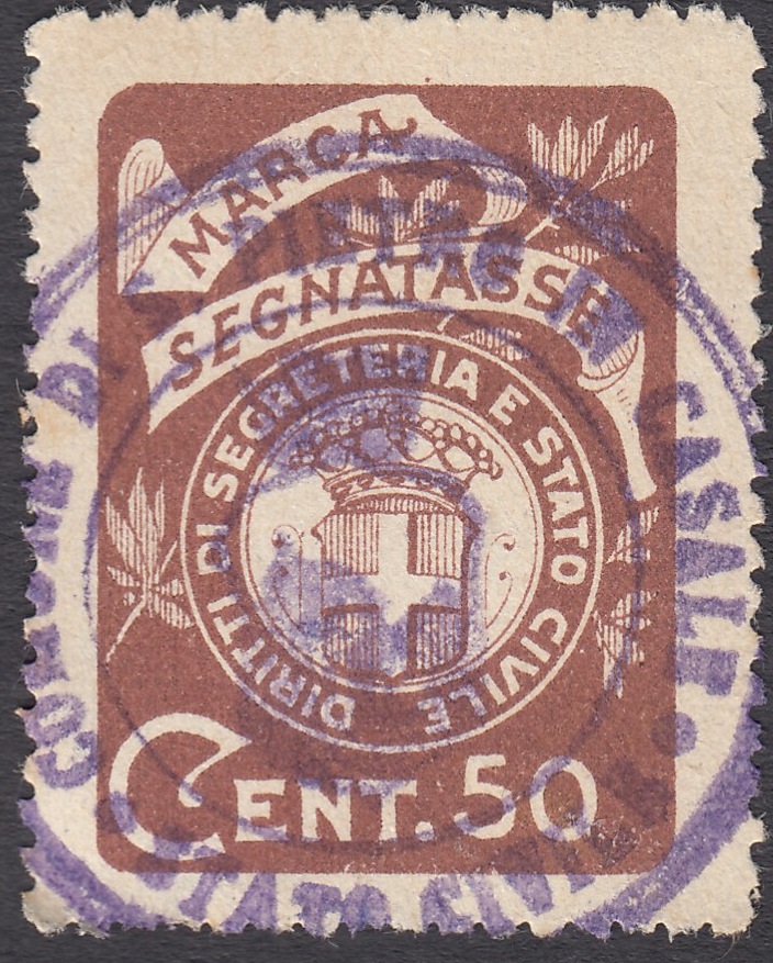Marca da Bollo del Comune di SAN PIETRO IN CASALE su Carta Bianca Sottile di dimensioni 21,5 x 28,5 mm