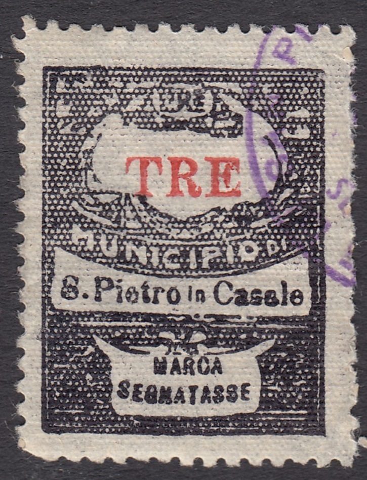 Marca da Bollo del Comune di SAN PIETRO IN CASALE su Carta Bianca Sottile di dimensioni 21,5 x 28 mm