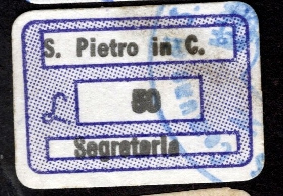 Marca da Bollo del Comune di SAN PIETRO IN CASALE su Carta Bianca Sottile di dimensioni 20 x 14 mm