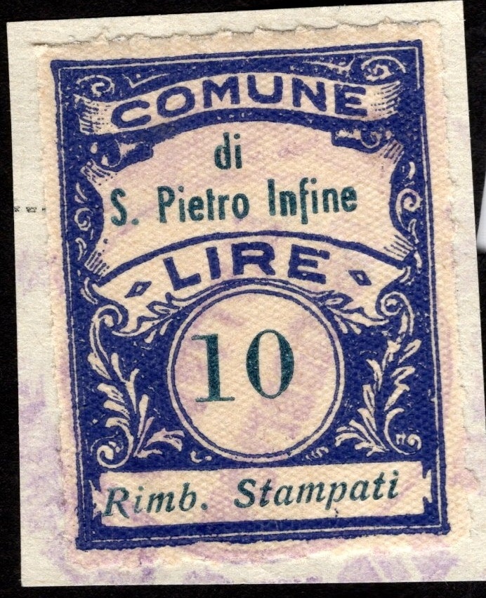 Marca da Bollo del Comune di SAN PIETRO INFINE su Carta Bianca di dimensioni 22 x 28 mm