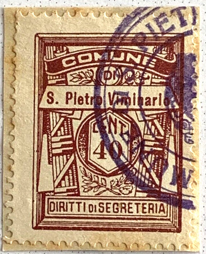 Marca da Bollo del Comune di SAN PIETRO VIMINARIO su Carta Bianca di dimensioni 23 x 29 mm