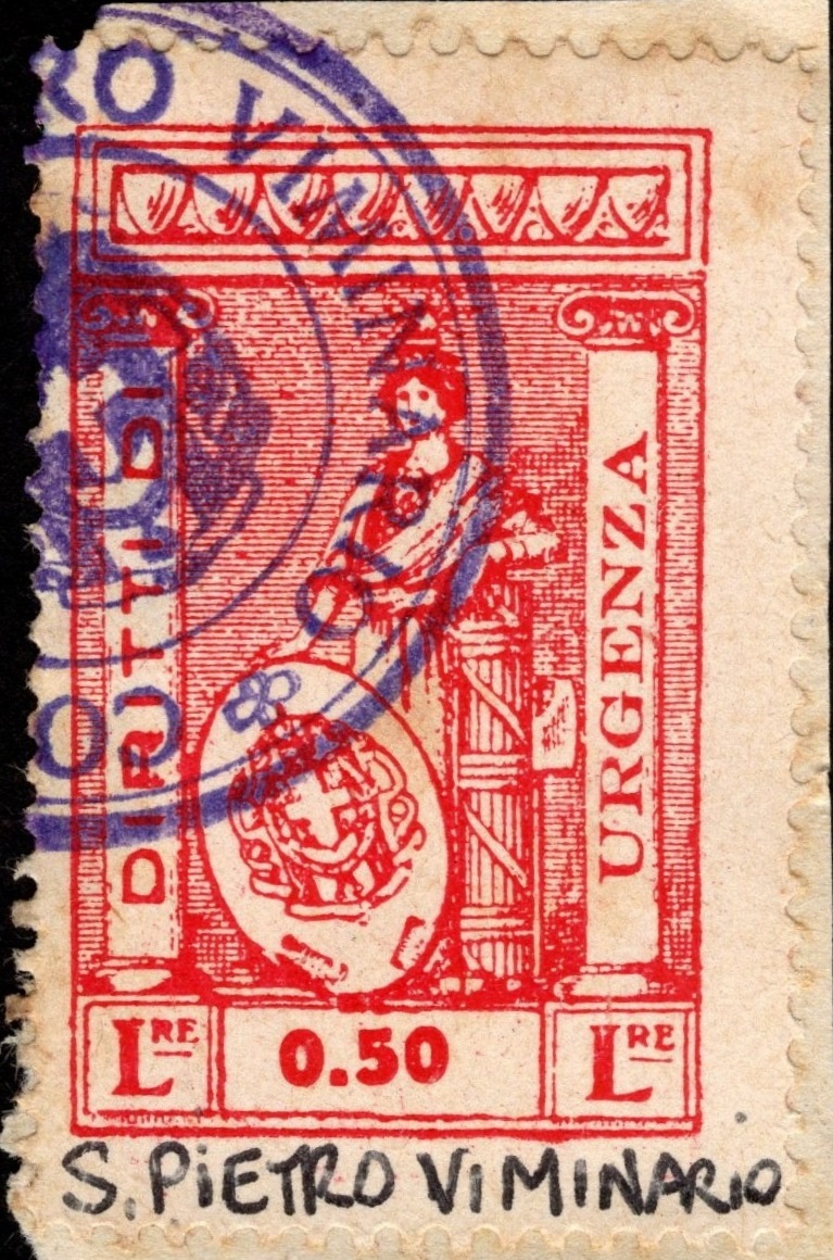 Marca da Bollo del Comune di SAN PIETRO VIMINARIO su Carta Bianca di dimensioni 23 x 42 mm