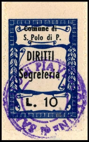 Marca da Bollo del Comune di SAN POLO DI PIAVE su Carta Bianca di dimensioni mm
