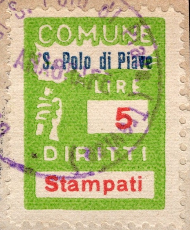 Marca da Bollo del Comune di SAN POLO DI PIAVE su Carta Bianca di dimensioni 18 x 24 mm