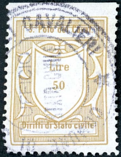 Marca da Bollo del Comune di SAN POLO DEI CAVALIERI su Carta Bianca Sottile di dimensioni 21,5 x 28,5 mm