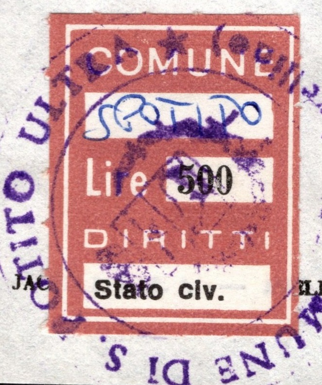 Marca da Bollo del Comune di SAN POTITO ULTRA su Carta Bianca di dimensioni 19 x 25 mm