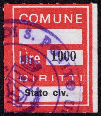 Marca da Bollo del Comune di SAN POTITO ULTRA su Carta Bianca di dimensioni 19 x 25 mm