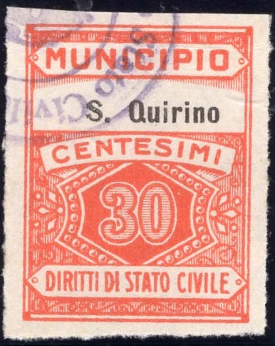 Marca da Bollo del Comune di SAN QUIRINO su Carta Bianca di dimensioni 22 x 30 mm