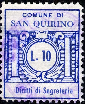 Marca da Bollo del Comune di SAN QUIRINO su Carta Bianca di dimensioni 21 x 25 mm