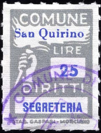 Marca da Bollo del Comune di SAN QUIRINO su Carta Bianca di dimensioni 18,5 x 24 mm