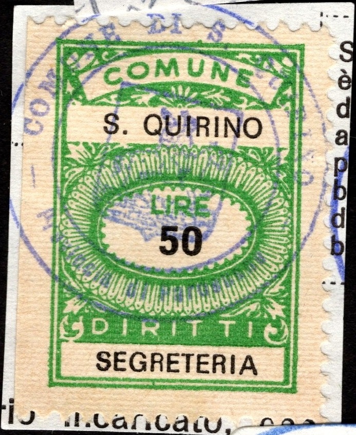 Marca da Bollo del Comune di SAN QUIRINO su Carta Bianca di dimensioni 22 x 25,5 mm