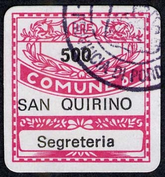 Marca da Bollo del Comune di SAN QUIRINO su Carta Bianca di dimensioni 19 x 21 mm