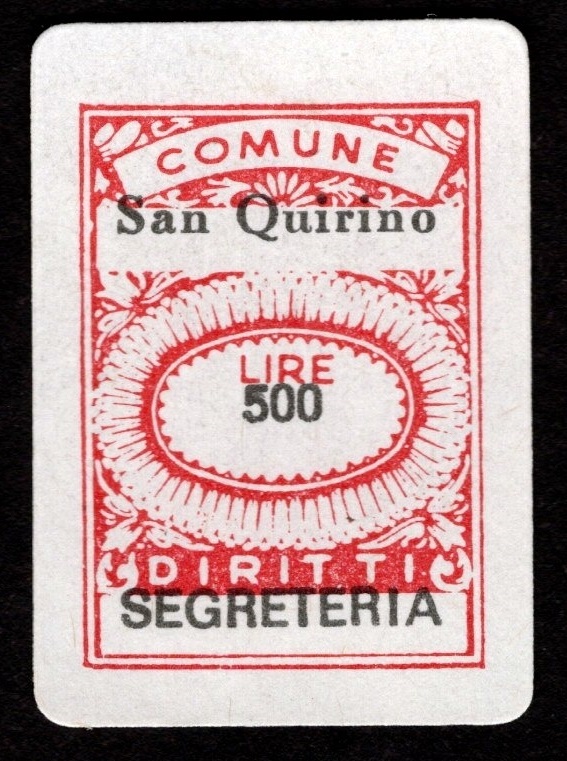 Marca da Bollo del Comune di SAN QUIRINO su Carta Colorata di dimensioni 14 x 20 mm