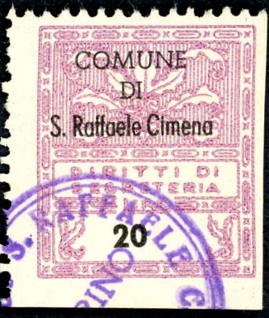 Marca da Bollo del Comune di SAN RAFFAELE CIMENA su Carta Bianca di dimensioni 21 x 24 mm