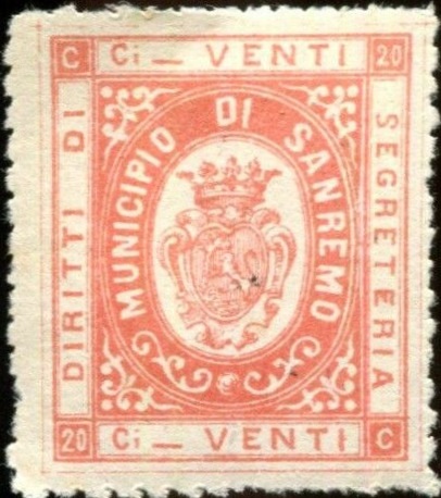 Marca da Bollo del Comune di SANREMO su Carta Bianca di dimensioni 23 x 27 mm