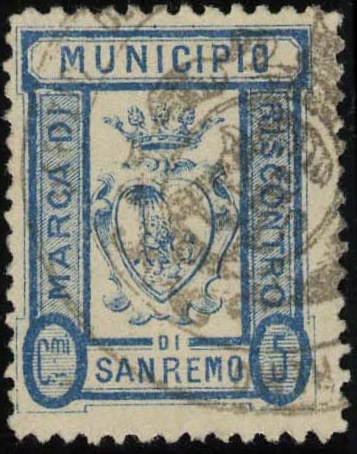 Marca da Bollo del Comune di SANREMO su Carta Bianca Sottile di dimensioni 20 x 26,5 mm