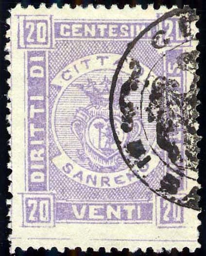 Marca da Bollo del Comune di SANREMO su Carta Bianca Sottile di dimensioni 24,5 x 30 mm