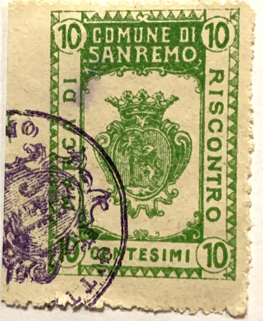 Marca da Bollo del Comune di SANREMO su Carta Bianca di dimensioni 22 x 29 mm