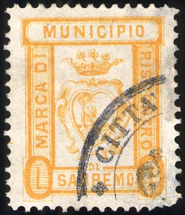 Marca da Bollo del Comune di SANREMO su Carta Bianca di dimensioni 19,5 x 26 mm
