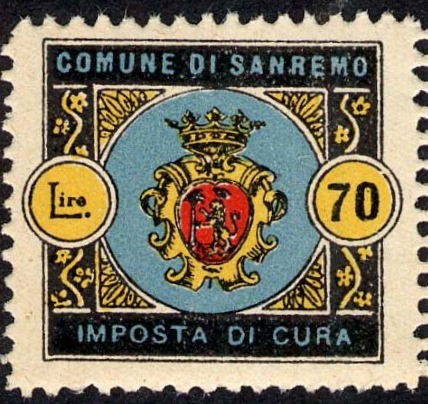 Marca da Bollo del Comune di SANREMO su Carta Bianca di dimensioni 25 x 22(m) - 40 x 22 (F) mm