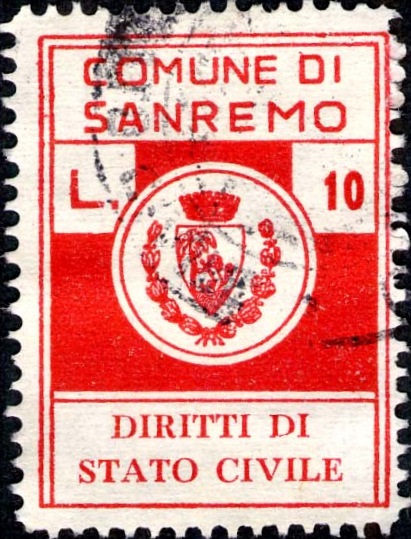 Marca da Bollo del Comune di SANREMO su Carta Bianca di dimensioni 23,5 x 32 mm