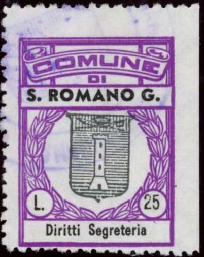 Marca da Bollo del Comune di SAN ROMANO IN GARFAGNANA su Carta Bianca di dimensioni 21,5 x 29 mm