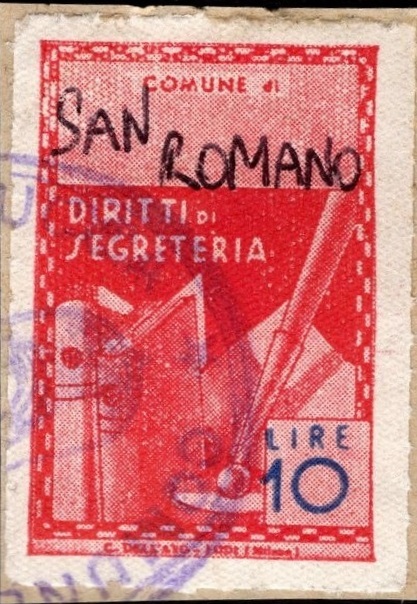 Marca da Bollo del Comune di SAN ROMANO IN GARFAGNANA su Carta Bianca di dimensioni 21 X 33,5 mm