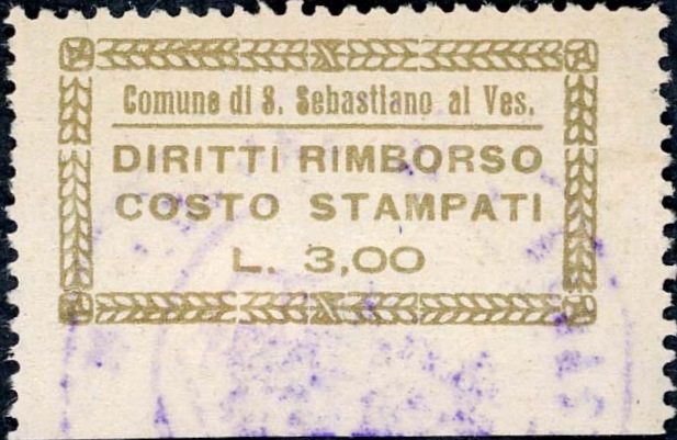 Marca da Bollo del Comune di SAN SEBASTIANO AL VESUVIO su Carta Bianca di dimensioni mm