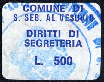 Marca da Bollo del Comune di SAN SEBASTIANO AL VESUVIO su Carta Bianca di dimensioni 19 x 14,5 mm