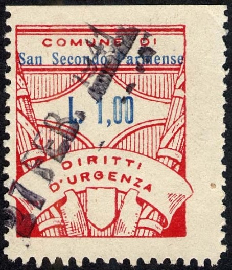 Marca da Bollo del Comune di SAN SECONDO PARMENSE su Carta Bianca di dimensioni 23 x 29 mm
