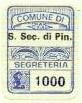 Marca da Bollo del Comune di SAN SECONDO DI PINEROLO su Carta Bianca di dimensioni 15,5 x 20,5 mm