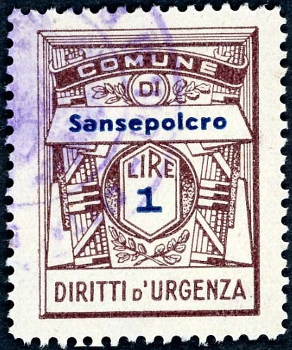 Marca da Bollo del Comune di SANSEPOLCRO su Carta Bianca di dimensioni 22 x 29 mm