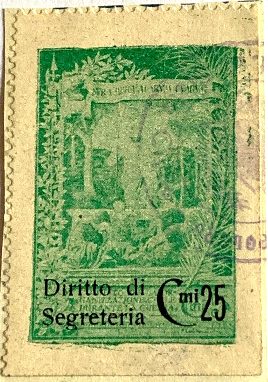 Marca da Bollo del Comune di SANSEPOLCRO su Carta Colorata di dimensioni 23 x 34 mm