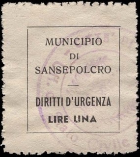 Marca da Bollo del Comune di SANSEPOLCRO su Carta Bianca di dimensioni 19 x 21 mm