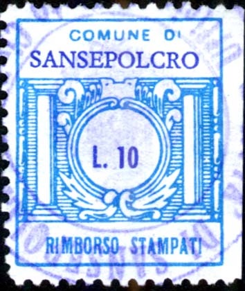 Marca da Bollo del Comune di SANSEPOLCRO su Carta Bianca di dimensioni 21 x 25 mm