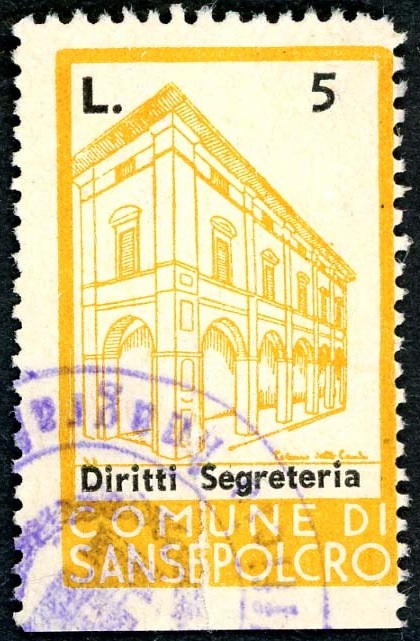 Marca da Bollo del Comune di SANSEPOLCRO su Carta Bianca Sottile di dimensioni 23 x 38 mm