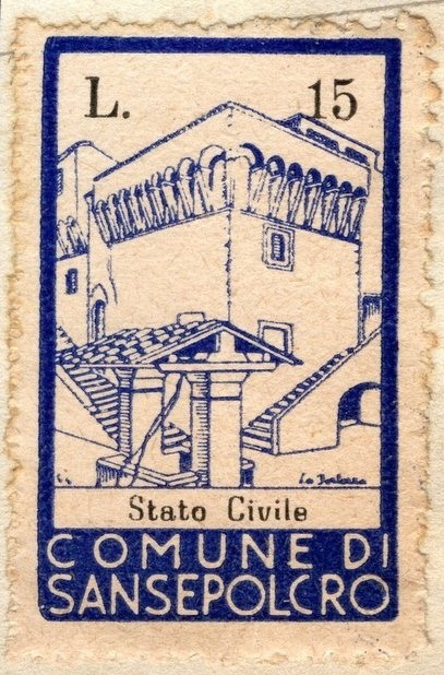 Marca da Bollo del Comune di SANSEPOLCRO su Carta Bianca Sottile di dimensioni 23 x 38 mm
