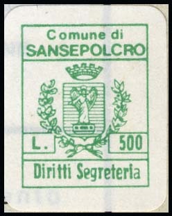 Marca da Bollo del Comune di SANSEPOLCRO su Carta Bianca di dimensioni 13 x 17 mm
