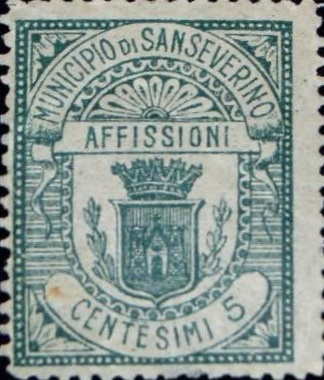 Marca da Bollo del Comune di SAN SEVERINO MARCHE su Carta Bianca Sottile di dimensioni 26,5 x 29 mm