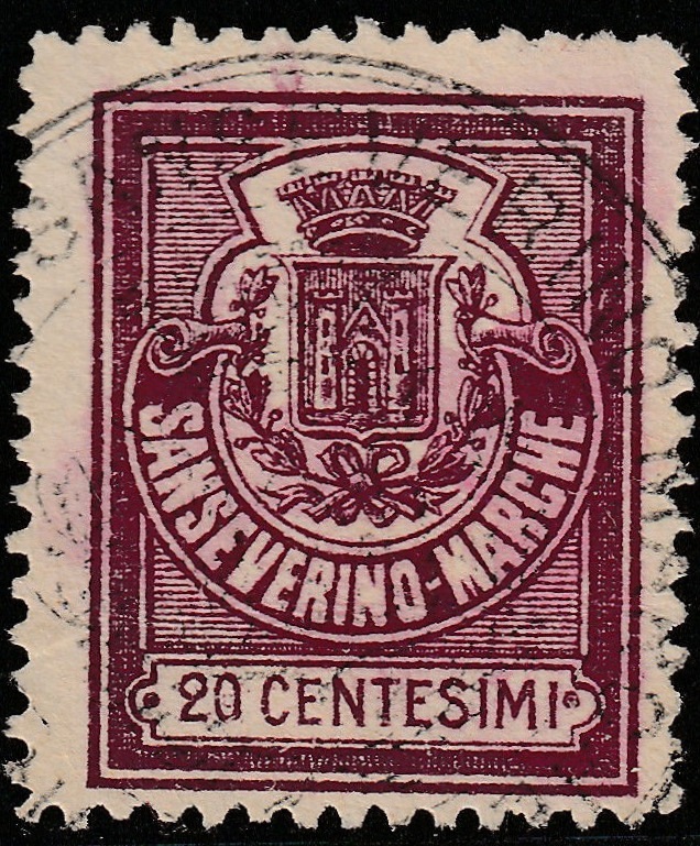 Marca da Bollo del Comune di SAN SEVERINO MARCHE su Carta Bianca di dimensioni 21,5 x 35 mm